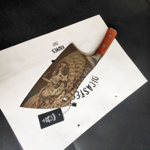 Carve Your Path: Cleaver Knife with Skull Engraving - Strength, Resilience,Unique Craft Knife Personalized Gift Skull Art By Di&#39;Casteel
