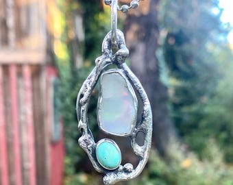 Colgante de plata con ópalo y turquesa