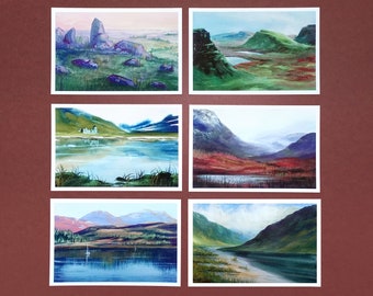Mountains & Lochs Print Bundle - Misty Mountains, Scotland, Highlands, Landscape Painting, Summer, Wall art, Beautiful, Peaceful, Gouache