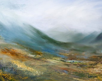 Within the Valley - A4 Print - Scottish Highlands, Mountain, Munro, Loch Maree, Torridon, Hills, Loch, Landscape Painting, Oil Painting