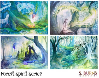 Forest Spirit Series A6 Bundle - Magical, Enchanted Forest, Ancient, Mythical, Dragon Art, Spirit Animal, Magic, Wall Art Fantasy Landscape