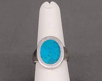 Sterling Band Ring w/Turquois Color Stone Sz 6 1/2