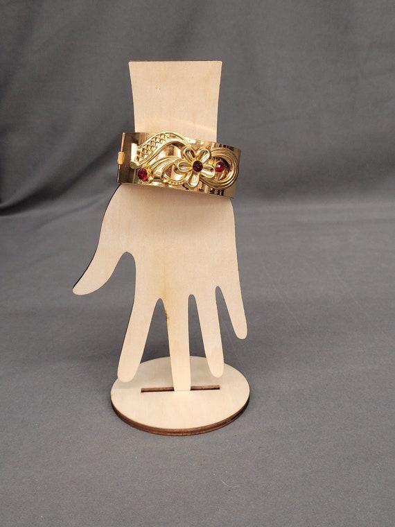 Gold Tone Hinged Bangle Cuff Bracelet