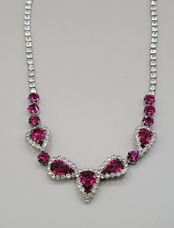 Pink Rhinestone Silver Tone  Necklace