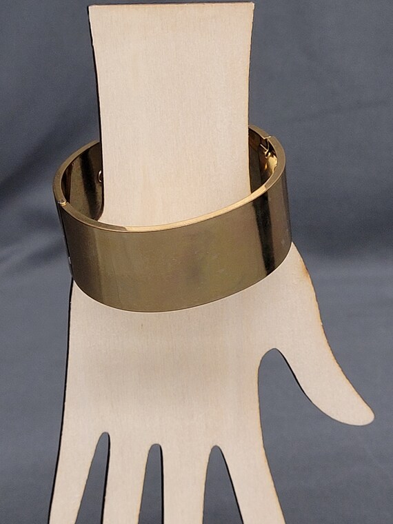 Gold Tone Hinged Bangle Cuff Bracelet - image 3