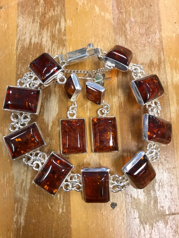 Amber Native American Sterling Jewelry Set, Native