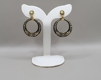 Damascene Dangle Pierced Earrings