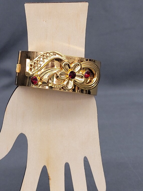 Gold Tone Hinged Bangle Cuff Bracelet - image 2