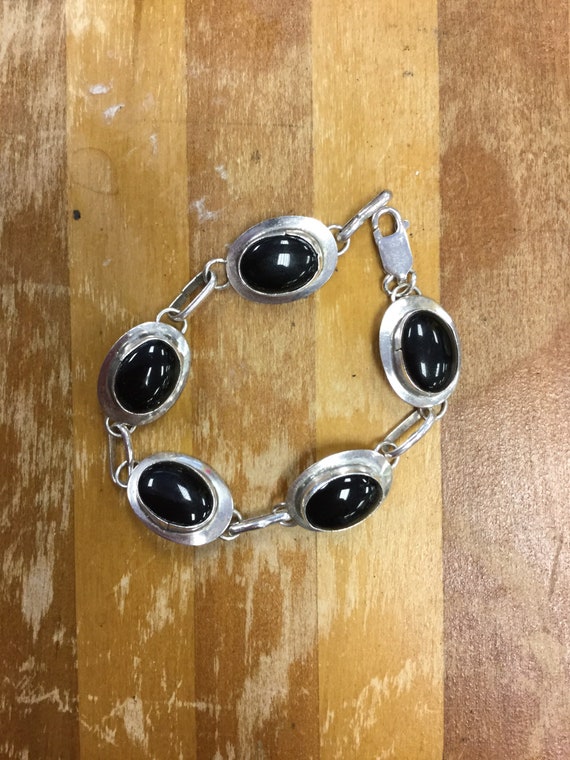 Native American Black Onyx Sterling Bracelet, Nati