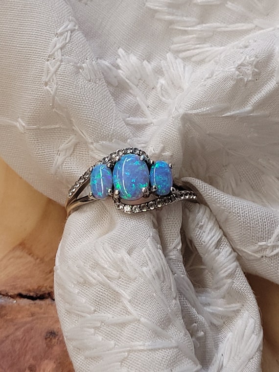 Blue Opal Three Stone Ring - image 1