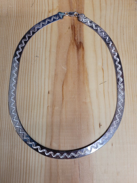 Sterling Silver Reversible Herring Bone Necklace Gem