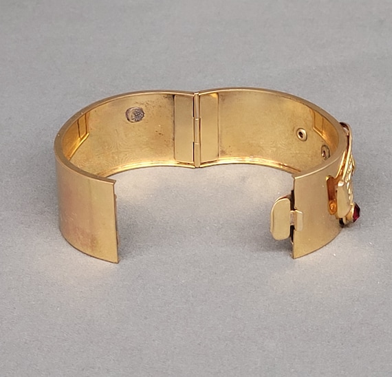 Gold Tone Hinged Bangle Cuff Bracelet - image 4