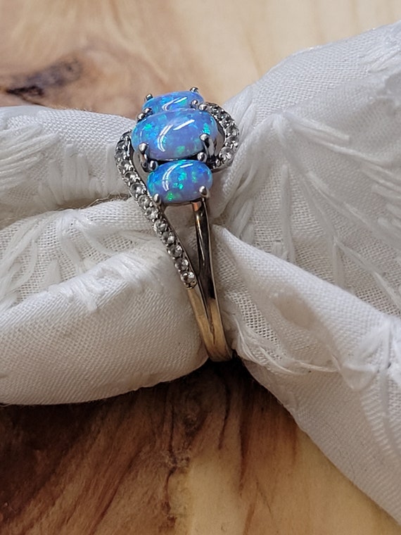 Blue Opal Three Stone Ring - image 3