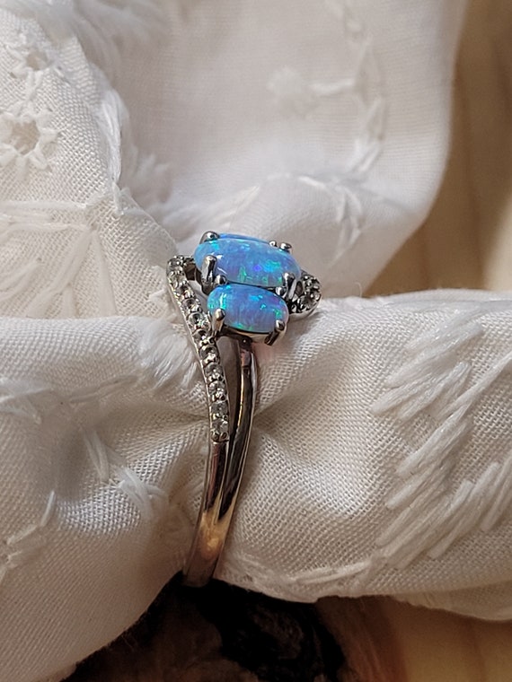 Blue Opal Three Stone Ring - image 2