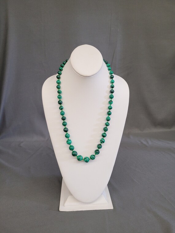 18" Handmade Lab-Created Malachite Beaded Necklace - Silver Plated & Nickel-Free