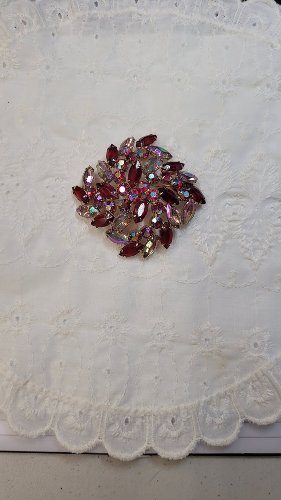 Large Vintage Pink & Deep Red  Rhinestone Brooch