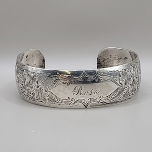 Sterling Cuff Bracelet Engraved &quot;Rose&quot;