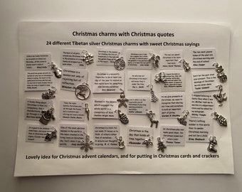 Christmas charms with christmas quotes - 24 lovely tibetan silver christmas charms + quotes - use with advent calendars, cards and crackers
