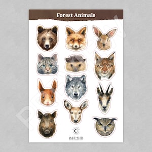 Ensemble d'autocollants aquarelles : Animaux / Animaux de la forêt / Idéal comme cadeau / Stickers enfants / Cadeau pour petite amie ou maman