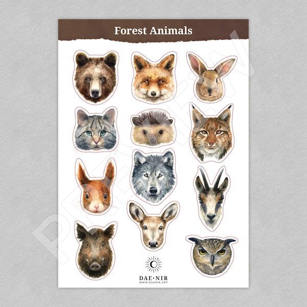 Watercolor sticker set: Animals / Forest Animals / Ideal as a gift / Children stickers / Gift for girlfriend or mum