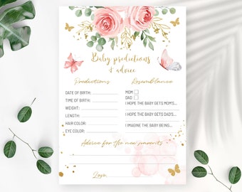 Blush Pink Baby Shower Game: Predictions & Advice Card (Instant Download)