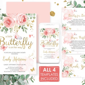 Editable Butterfly Baby Shower Invitation Set (Digital)