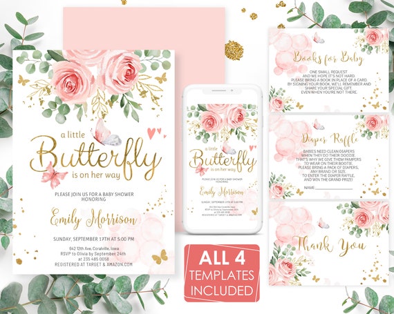 Editable Butterfly Baby Shower Invitation Set (Digital)