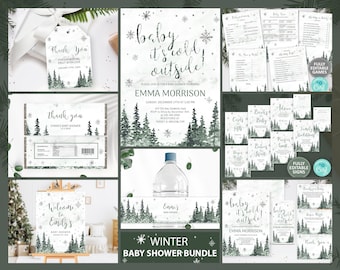 Winter Baby Shower Invitation Bundle: Gender Neutral, Editable (Digital)