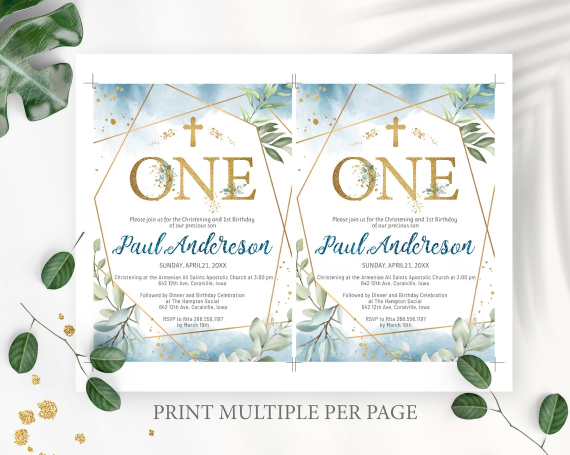 Boy Christening and First Birthday Invitation. Baptism and 1st Etsy