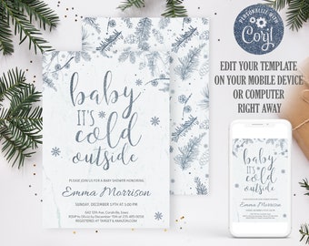 Winter baby shower invitation boy. Baby its cold outside baby shower invitation. Winter baby shower invitation. Snowflake baby shower. WT