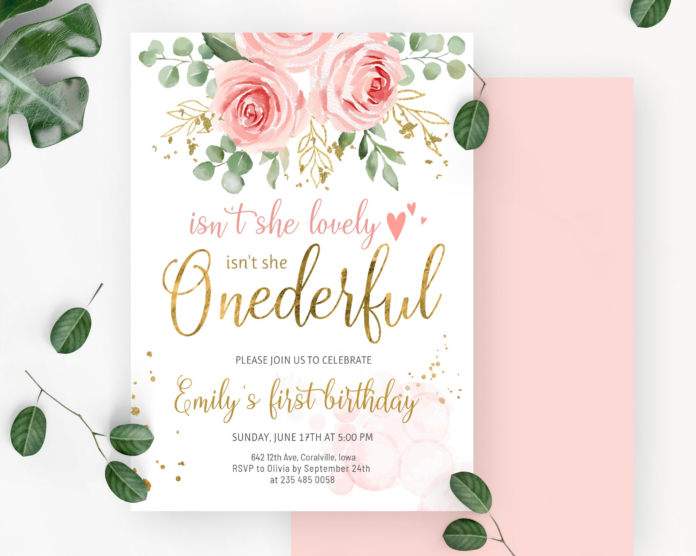 Onederful Birthday Invitation Girl. Baby's First Birthday Etsy