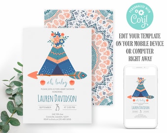Dreamcatcher Baby Shower Invitation: Boho Wild One (Instant Download)
