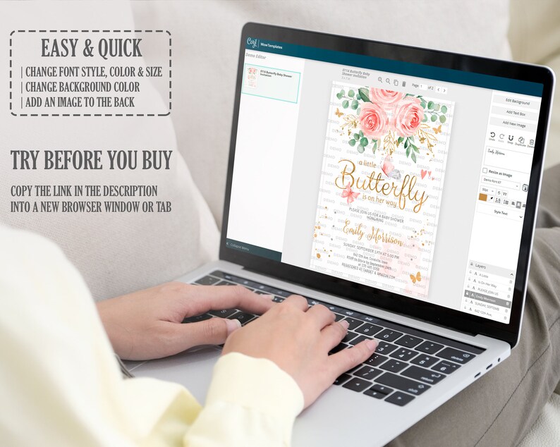 May include: A pink and gold baby shower invitation with a butterfly design. The text reads "Little Butterfly is on her way".