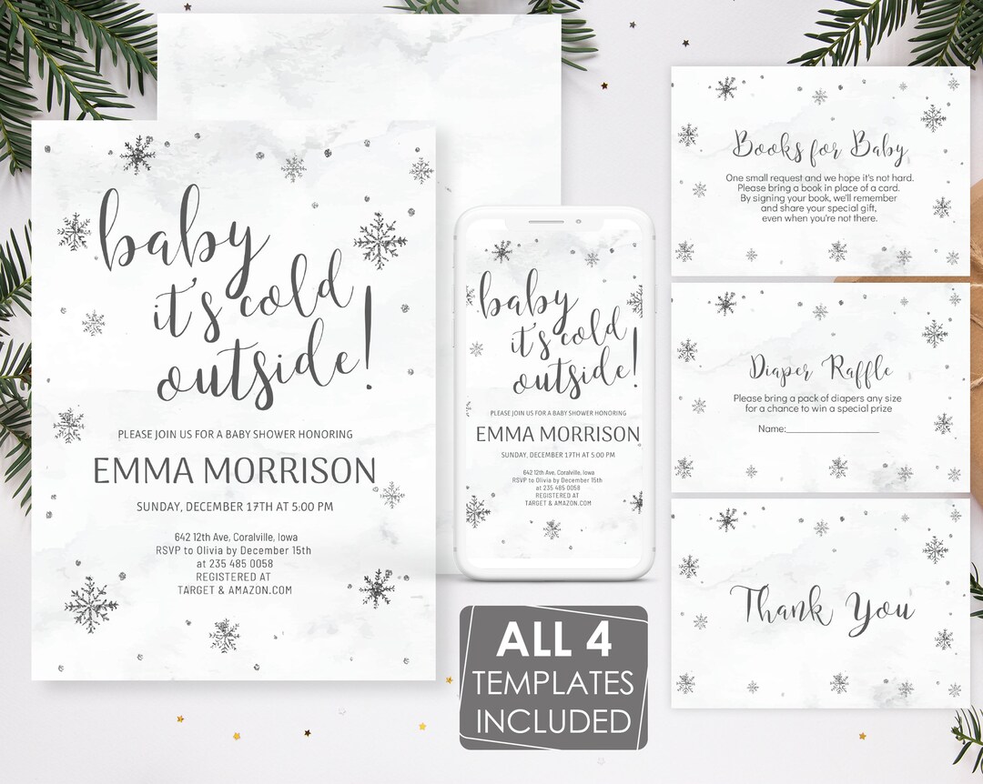 Winter Baby Shower Invitation. Baby Its Cold Outside. Gender Neutral
