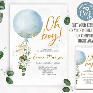 Editable Blue and Gold Baby Shower Invitation Bundle. Oh Boy Blue ...