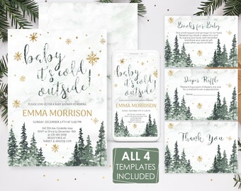 Winter Baby Shower Invitation: Gender Neutral, Editable Template (Digital)