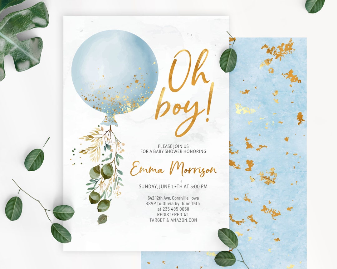 Editable Blue and Gold Baby Shower Invitation (digital Download) - Etsy