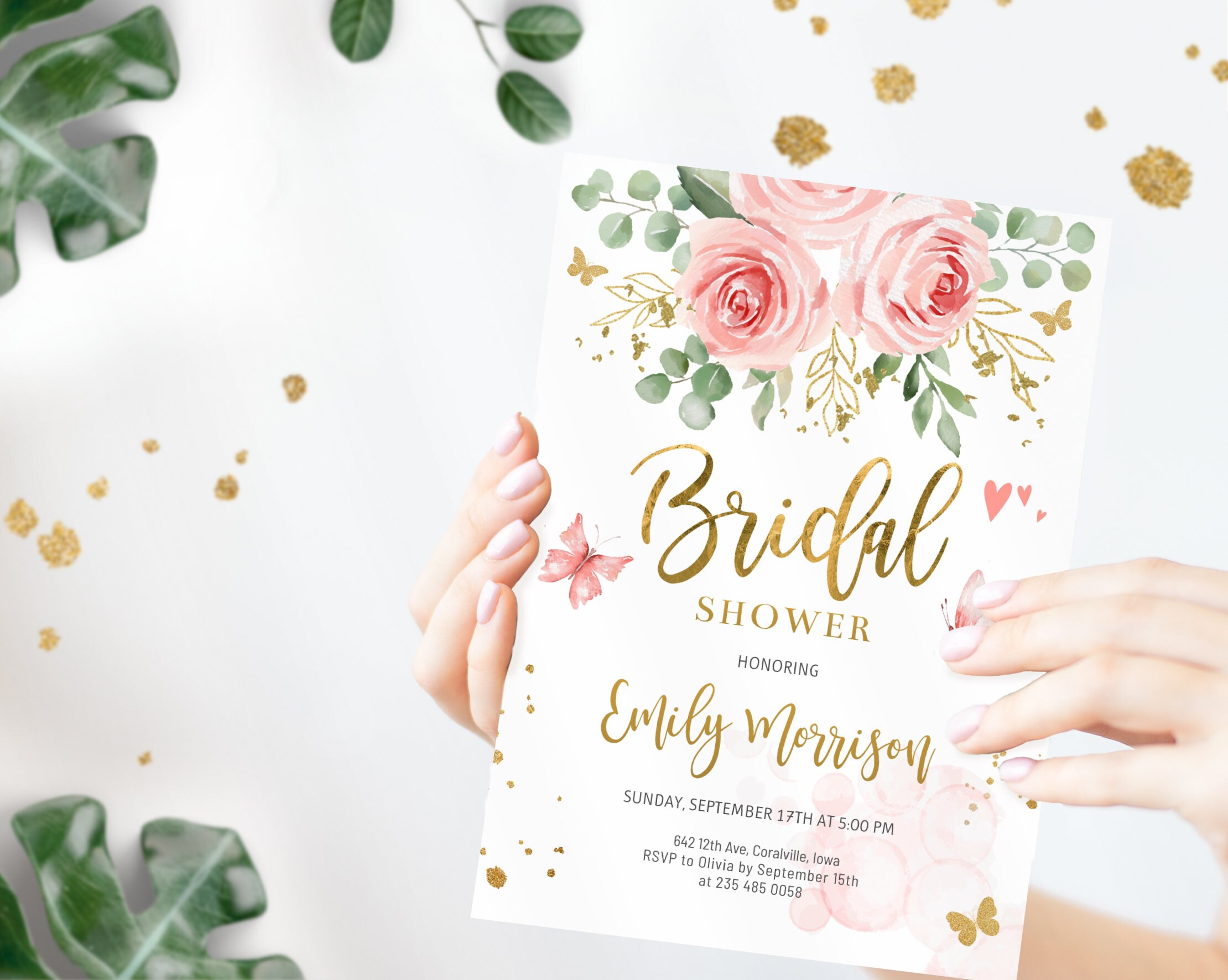 Butterfly Bridal Shower Invitation. Editable Blush Pink Bridal Etsy