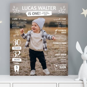 Póster editable de hitos. Tablero fotográfico de hitos del primer cumpleaños. Póster fotográfico de hitos. Póster imprimible. Descarga instantánea. Corjl. 0146
