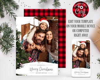 Editable Christmas card template 2021. Christmas photo card template. Christmas card Corjl. Instant download.