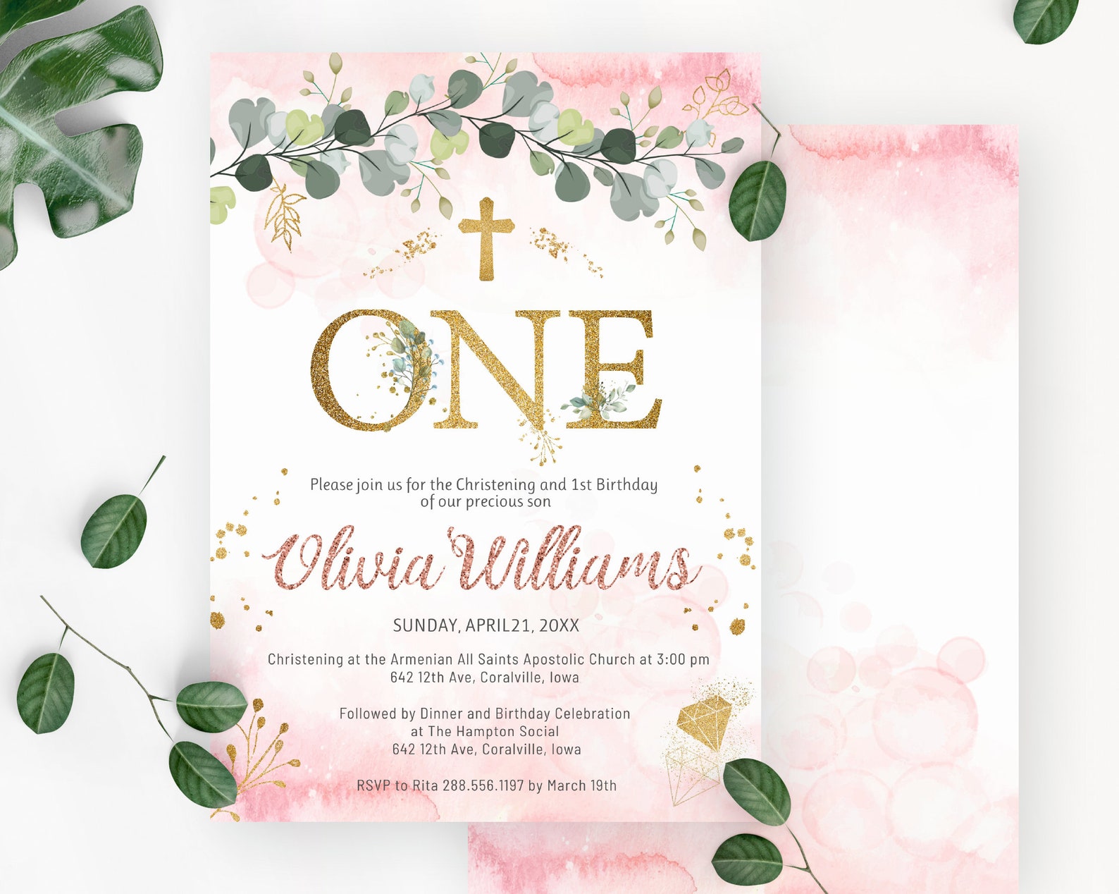 Girl Christening and First Birthday Invitation. Baptism and Etsy