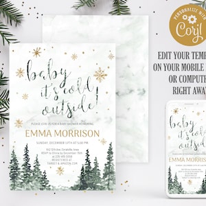 Baby its cold outside baby shower invitation. Winter baby shower invitation. Baby shower invite. Baby its cold. Snowflake invitation. WT