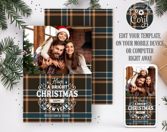 Plaid Christmas Photo Card Template 5x7 (Editable)