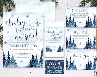 Winter Baby Shower Invitation: "Baby It's Cold Outside" Set (Editable Template)