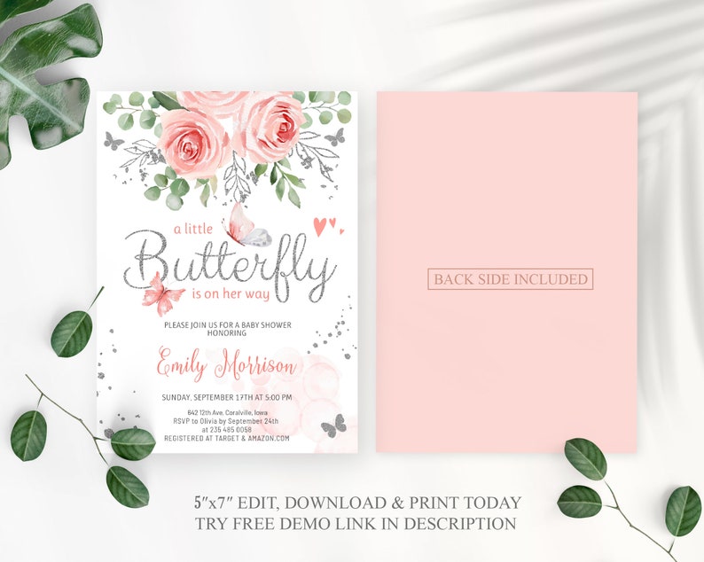 Editable Butterfly Baby Shower Invitation Set. A Little Etsy