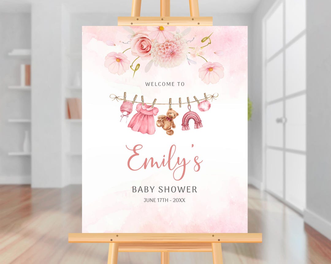 Editable Baby Clothes Welcome Sign. Baby Girl is on Her Way Welcome ...
