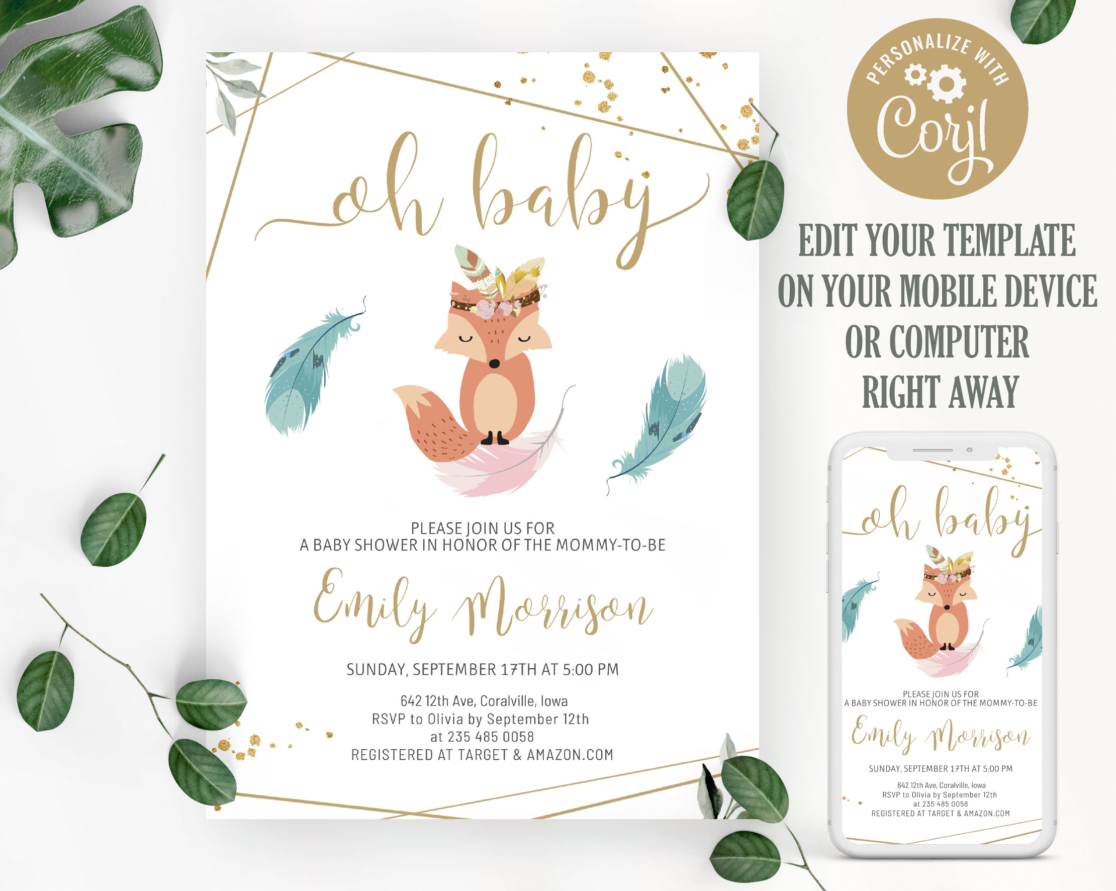 Fox Baby Shower Invitation. Fox Baby Shower Invite Gender Neutral Baby ...