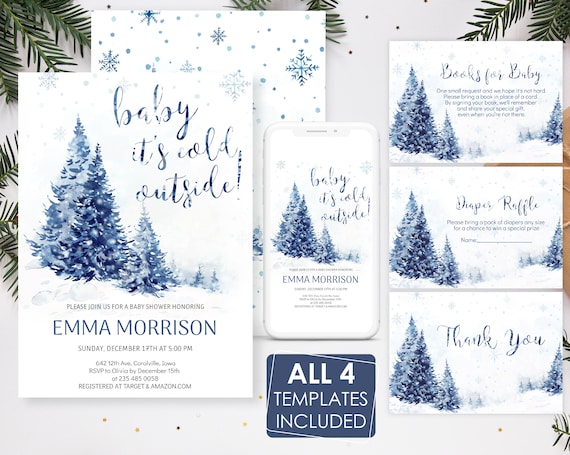 Winter Baby Shower Invitation Set: Snowflake Theme (Editable Template)