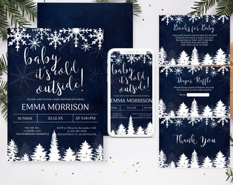 Winter Baby Shower Invitation. Baby Its Cold Outside. Gender Neutral Baby Shower Invite. Editable Winter Baby Shower Invitation Set. 0160
