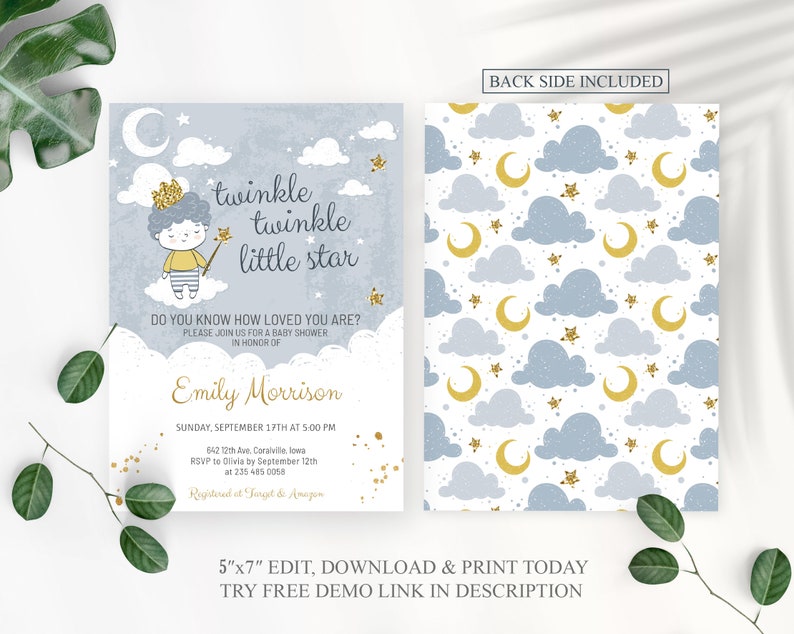 Twinkle Twinkle Little Star Baby Shower Invitation Boy. Blue Etsy